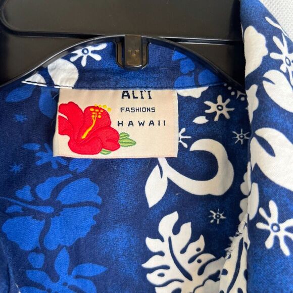 Alii Fashions Hawaii Tropical Floral Navy White Button Up Cotton Shirt Sz 2X - Picture 6 of 8